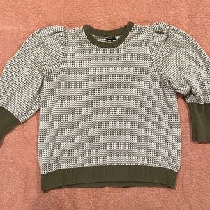 Balloon Sleeve Green and Cream Sweater